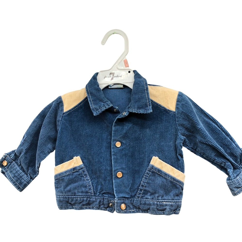Vintage 70s Cotton Candy Corduroy Western Jacket Baby Toddler 12-18M Blue
